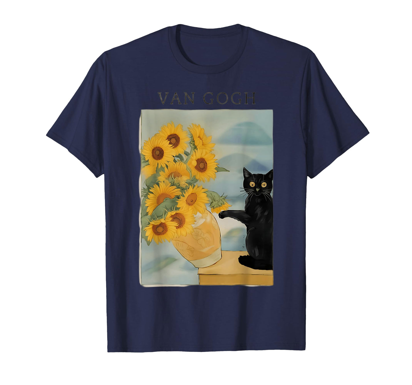 Funny Cat Sunflowers Van Gogh T-Shirt