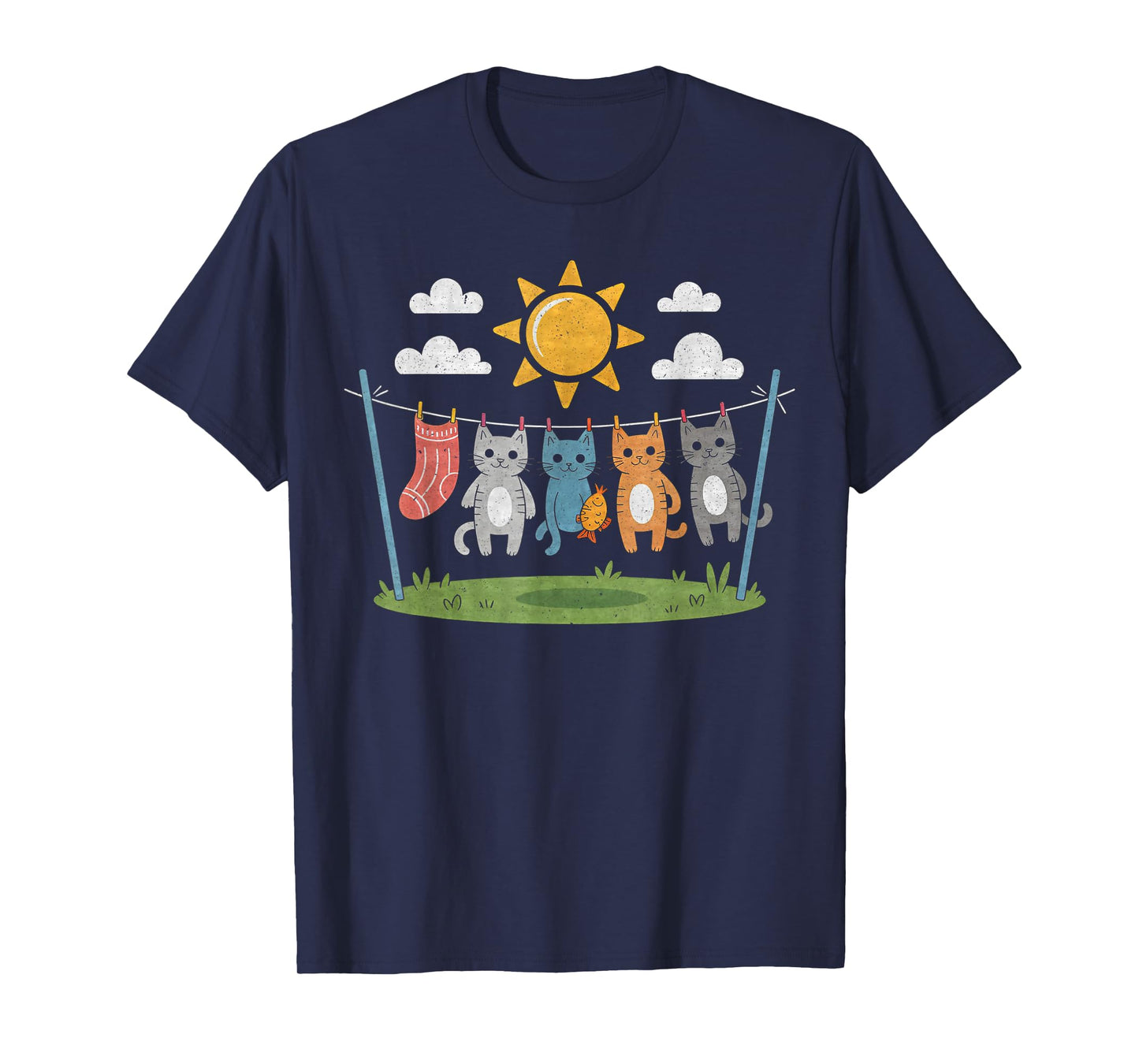 Cute Cats Hanging on a Clothes Line Funny Cat T-Shirt