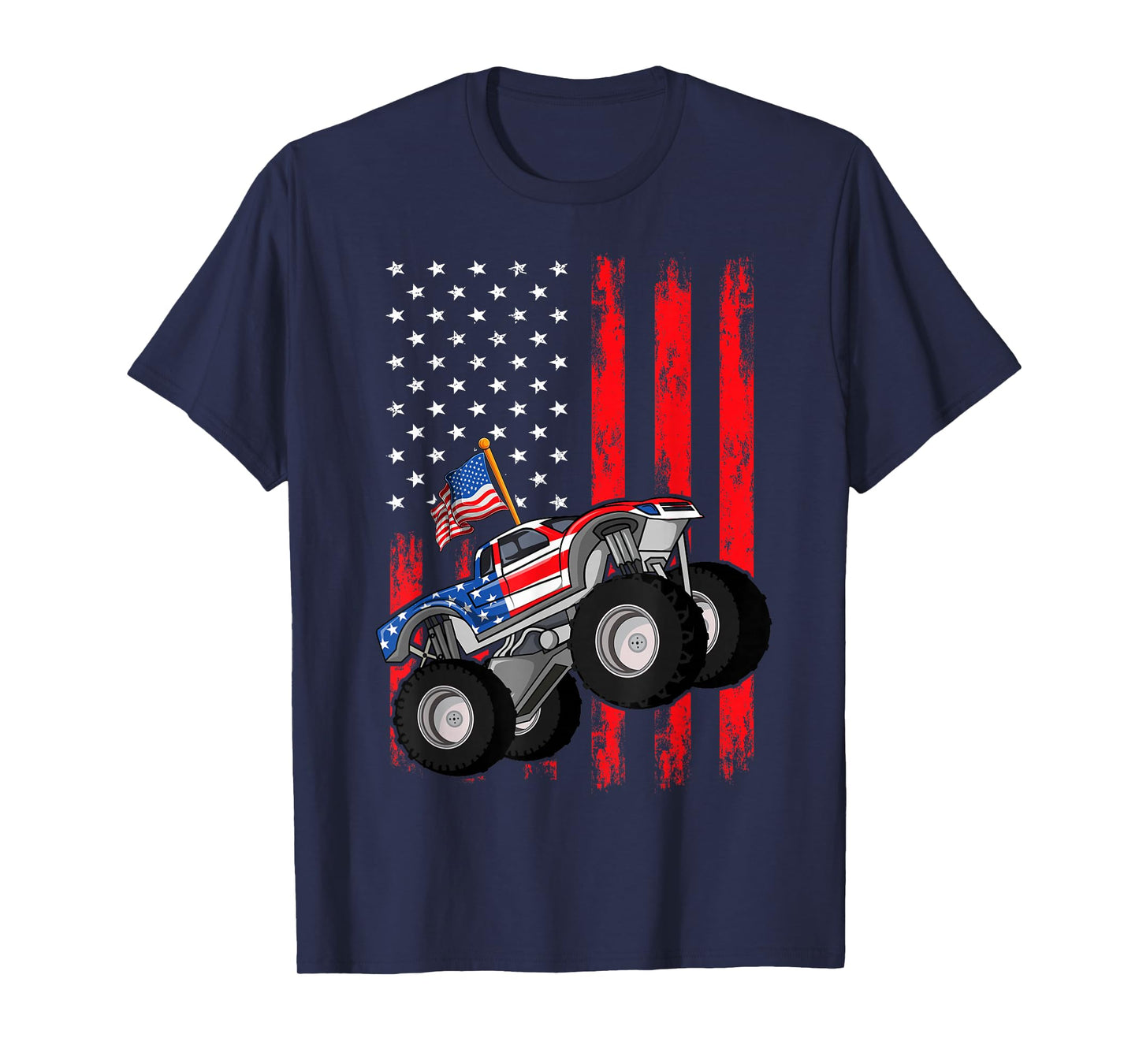 Kid Monster Truck Shirt, Toddler Boys American Flag July 4th T-Shirt