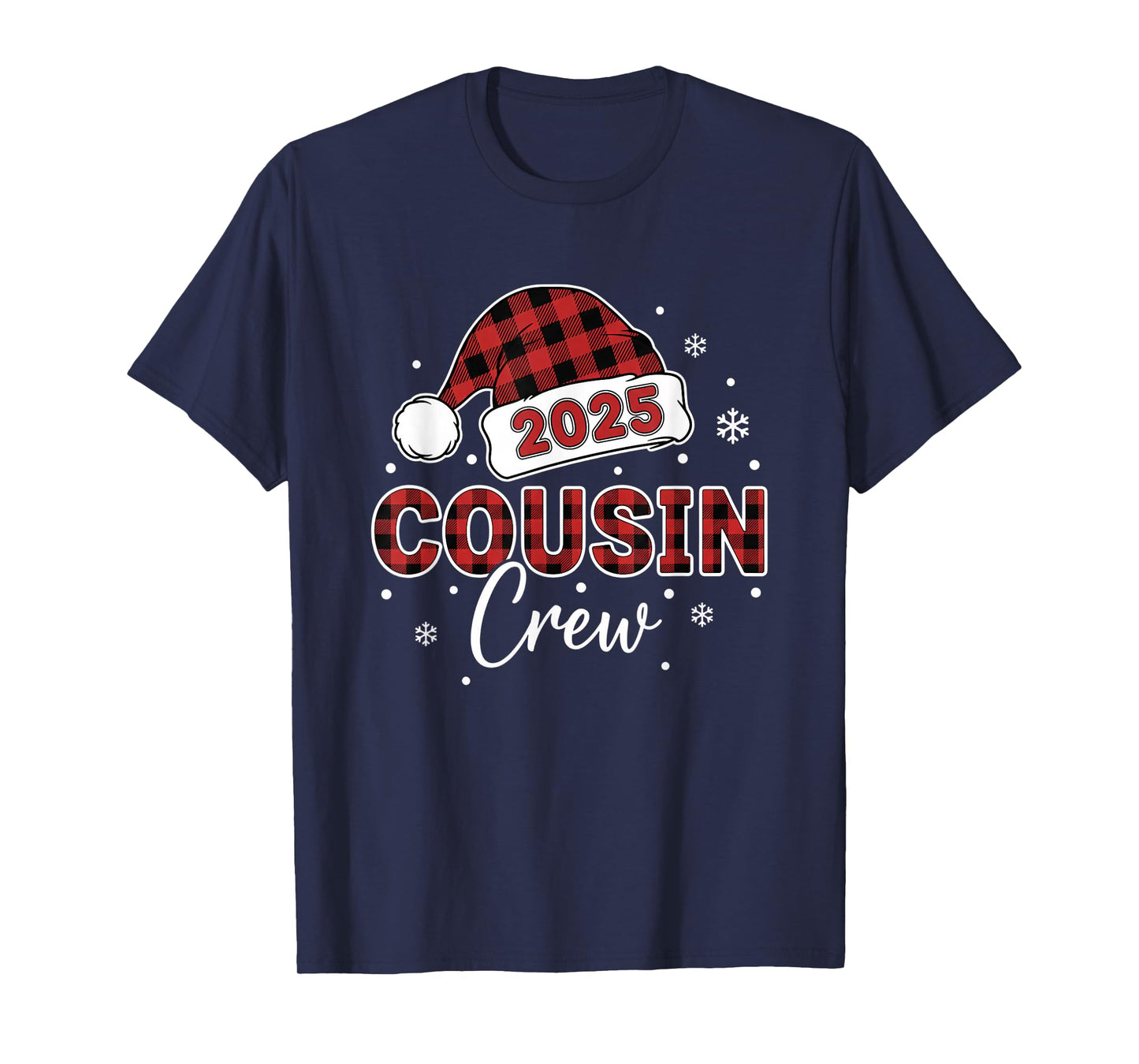 Christmas Buffalo Plaid 2025 Cousin Crew Santa Hat Xmas T-Shirt