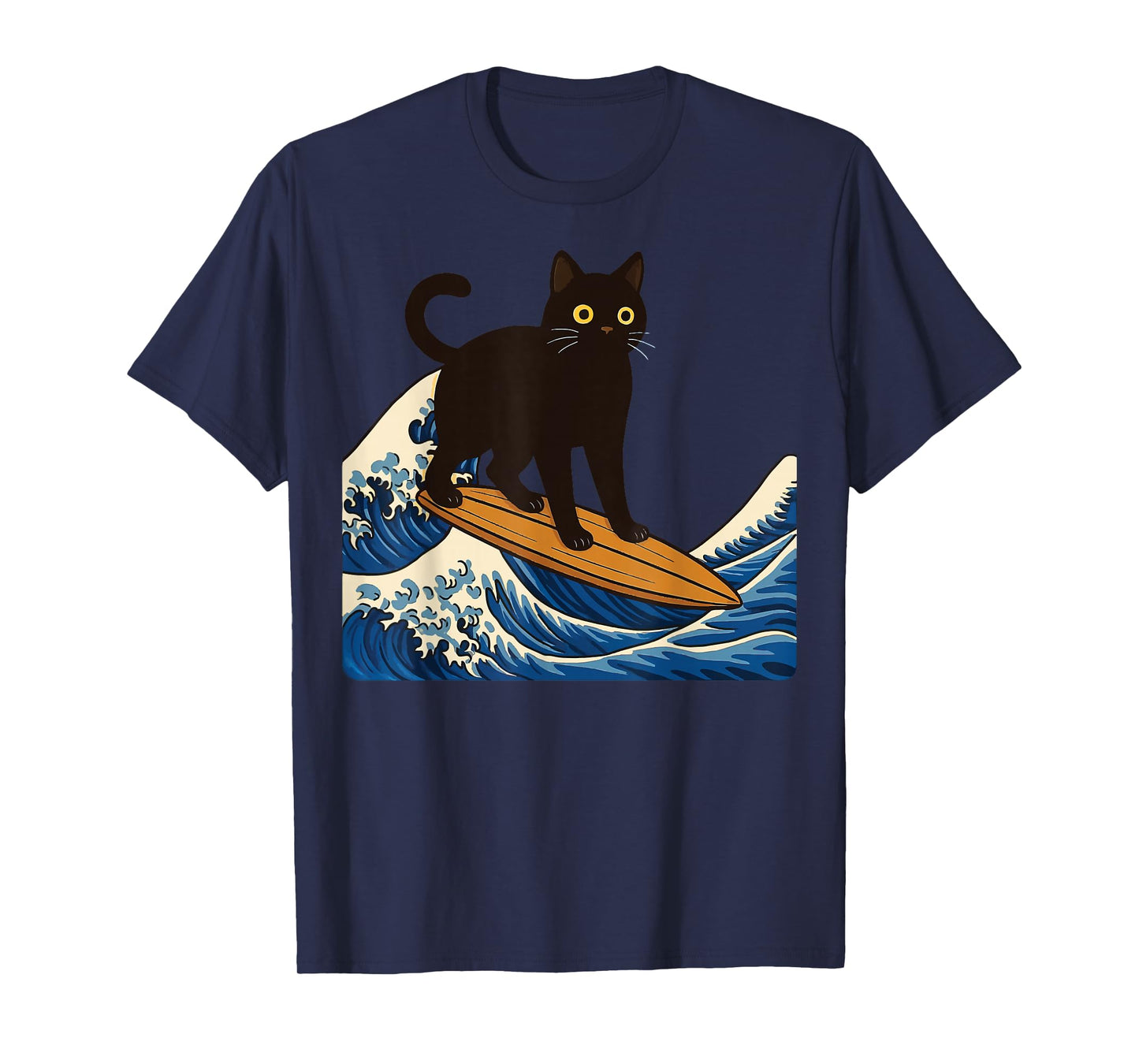 Black Cat Surfing Japanese Wave Japan T-Shirt