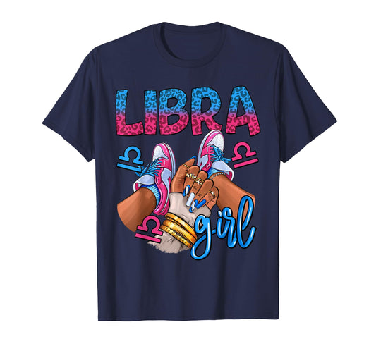 Libra Black Girl Birthday Women Sneakers Nails Zodiac T-Shirt