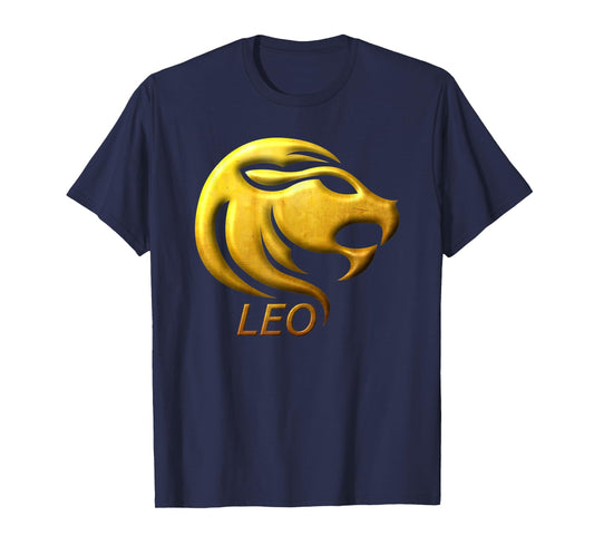 Golden Leo Zodiac Sign T-Shirt Relief looks like Stamped