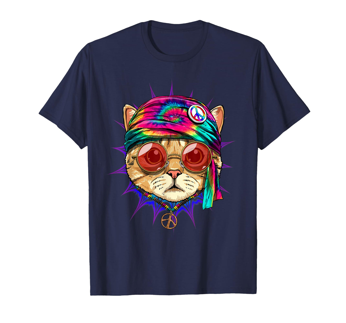 Tie Dye Cat Shirt Hippy Cat Peace Sign Cat Lover T-Shirt