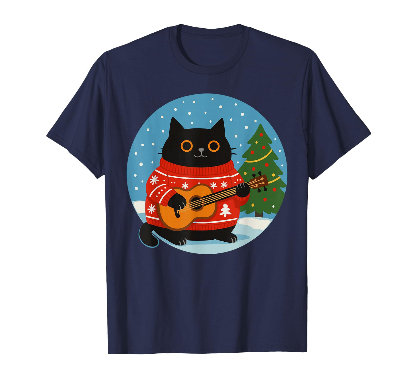 Meowy Christmas Guitar Player Men Women Kids Cat Christmas T-Shirt