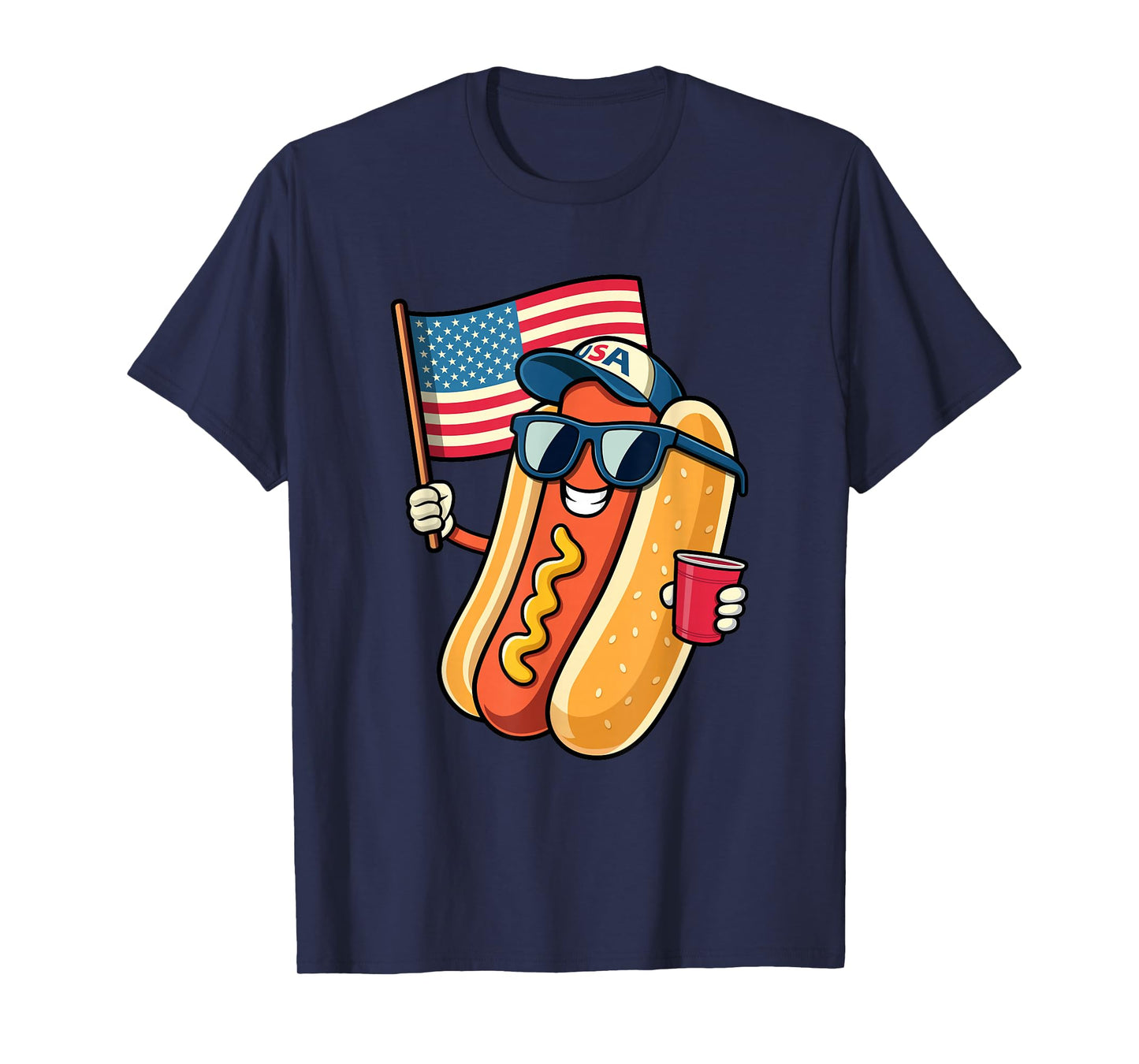 4th of July Hotdog Funny Fourth of July Patriotic USA Flag T-Shirt