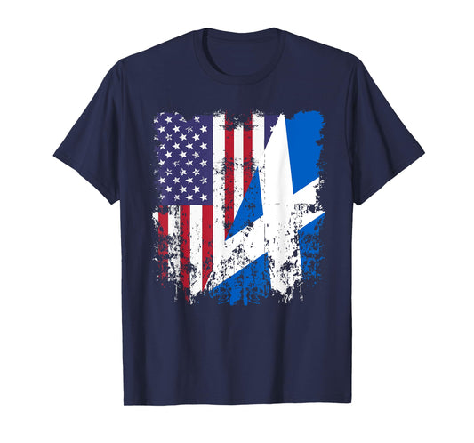 Scottish Roots Half American Flag Scotland Flag T-Shirt for Women Girls Kids Men