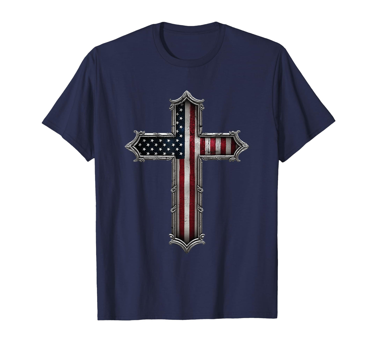 Cross USA Flag Christian Religious US America Faith Graphic T-Shirt