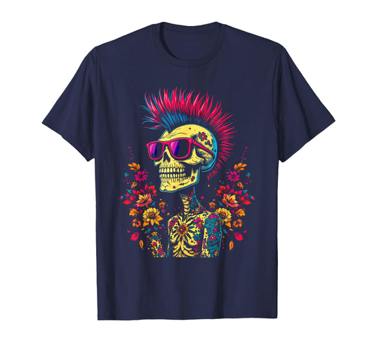 Funny Skeleton Punk Rock Mohawk Rocker for Toddlers Boy Kids T-Shirt