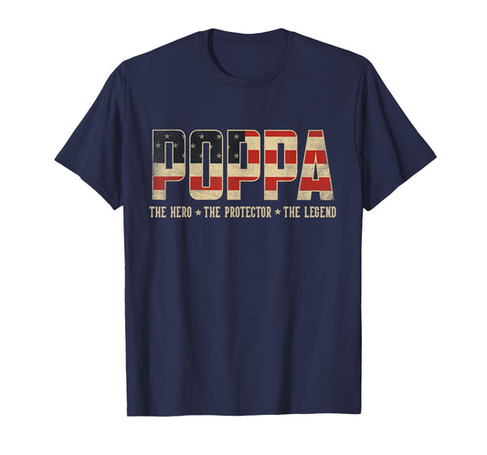 Poppa Protector Hero Legend USA Flag Poppa Father's Day T-Shirt