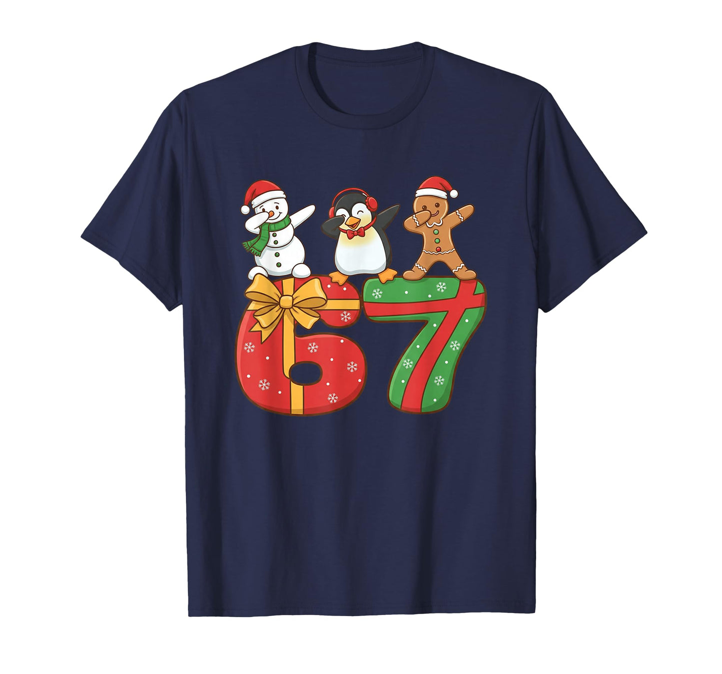 67 Christmas Dabbing Snowman Penguin Gingerbread 6 7 Meme T-Shirt