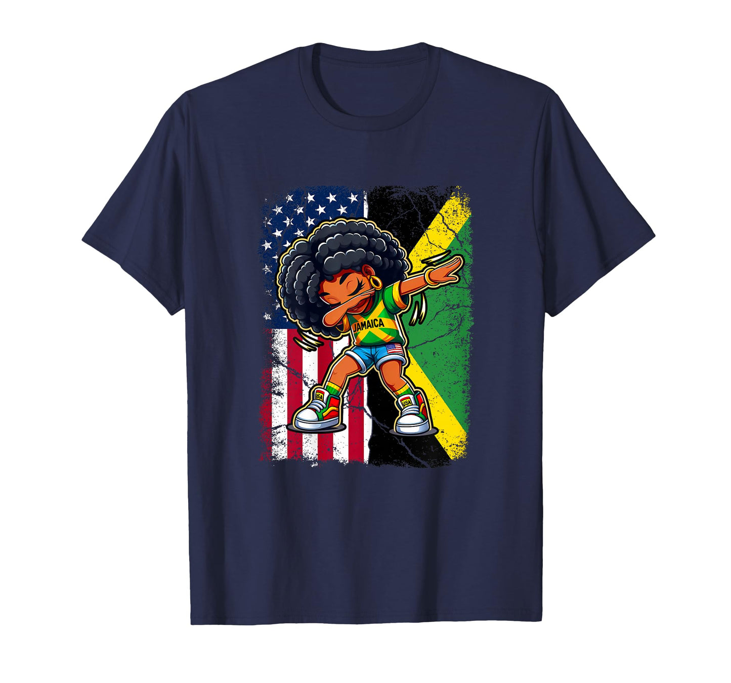 Jamaican Girl Kid Half American Half Jamaican Flag Patriotic T-Shirt