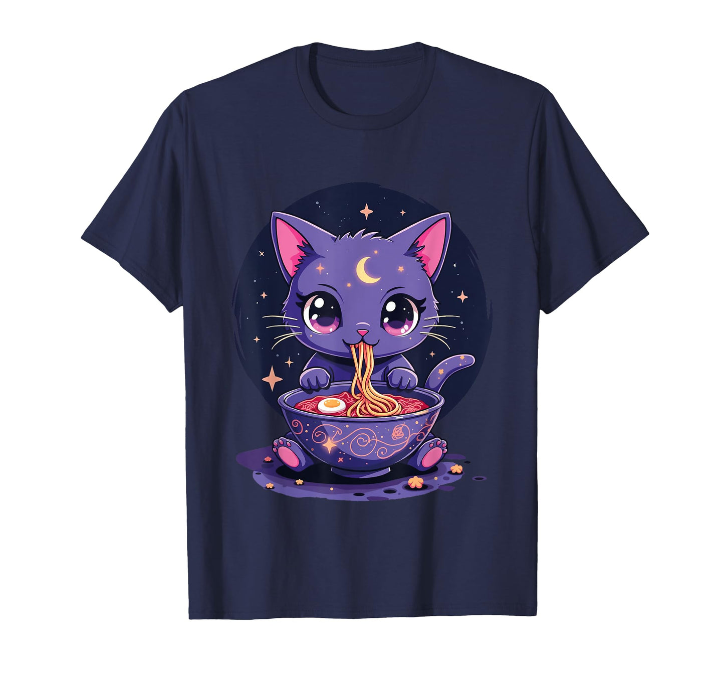Kawaii Pastel Goth Aesthetic Creepy Cat Eating Ramen Noodles T-Shirt