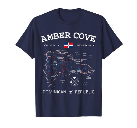 Amber Cove Dominican Republic Flag Travel Map Coordinates T-Shirt