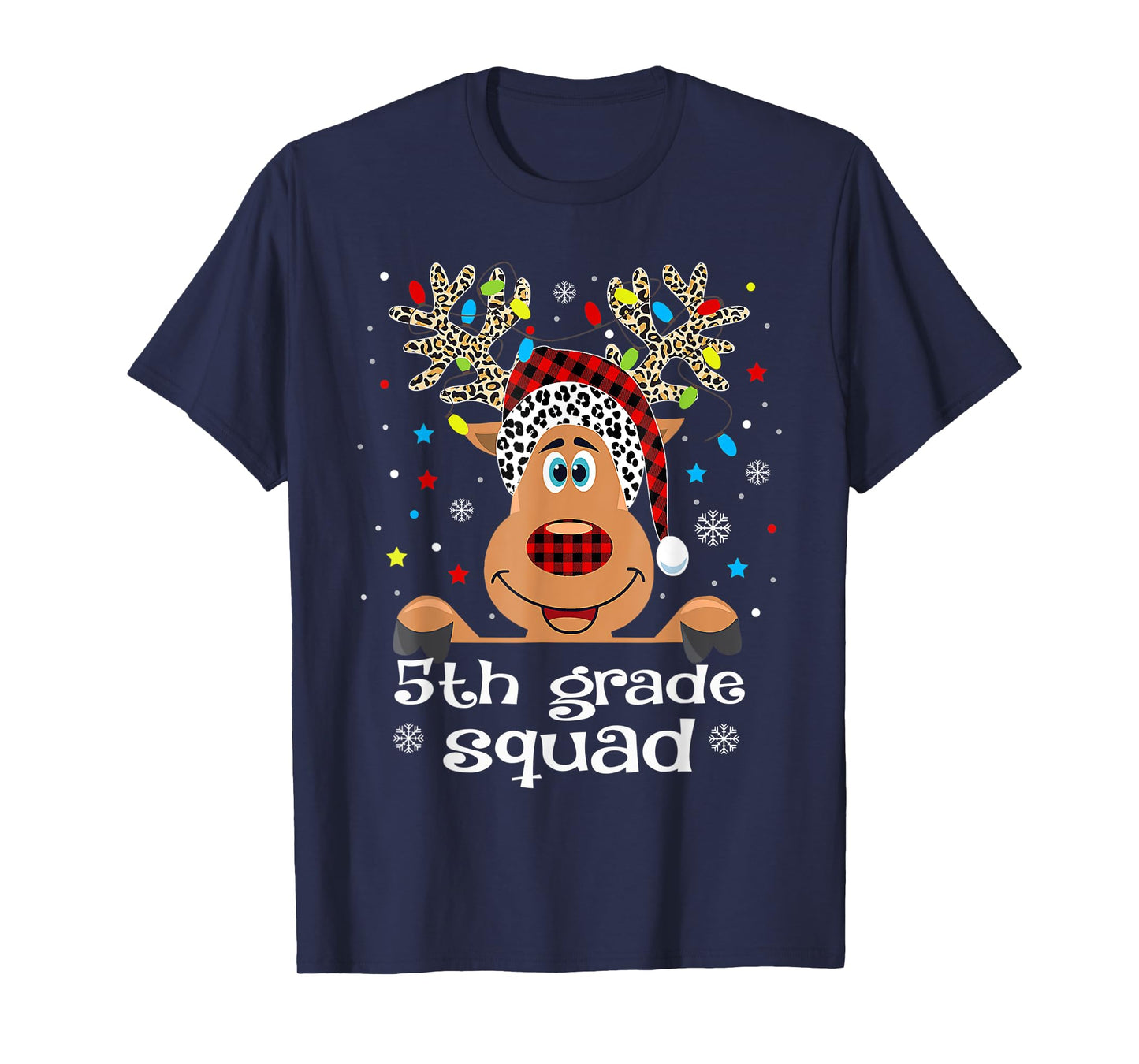 5th Grade Squad Plaid Reindeer Santa Hat Teacher Christmas T-Shirt