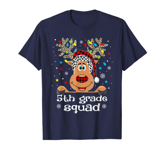 5th Grade Squad Plaid Reindeer Santa Hat Teacher Christmas T-Shirt