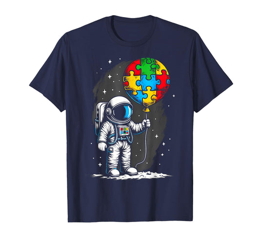 Astronaut Balloon Autism Awareness Space Autistic Kids Boys T-Shirt