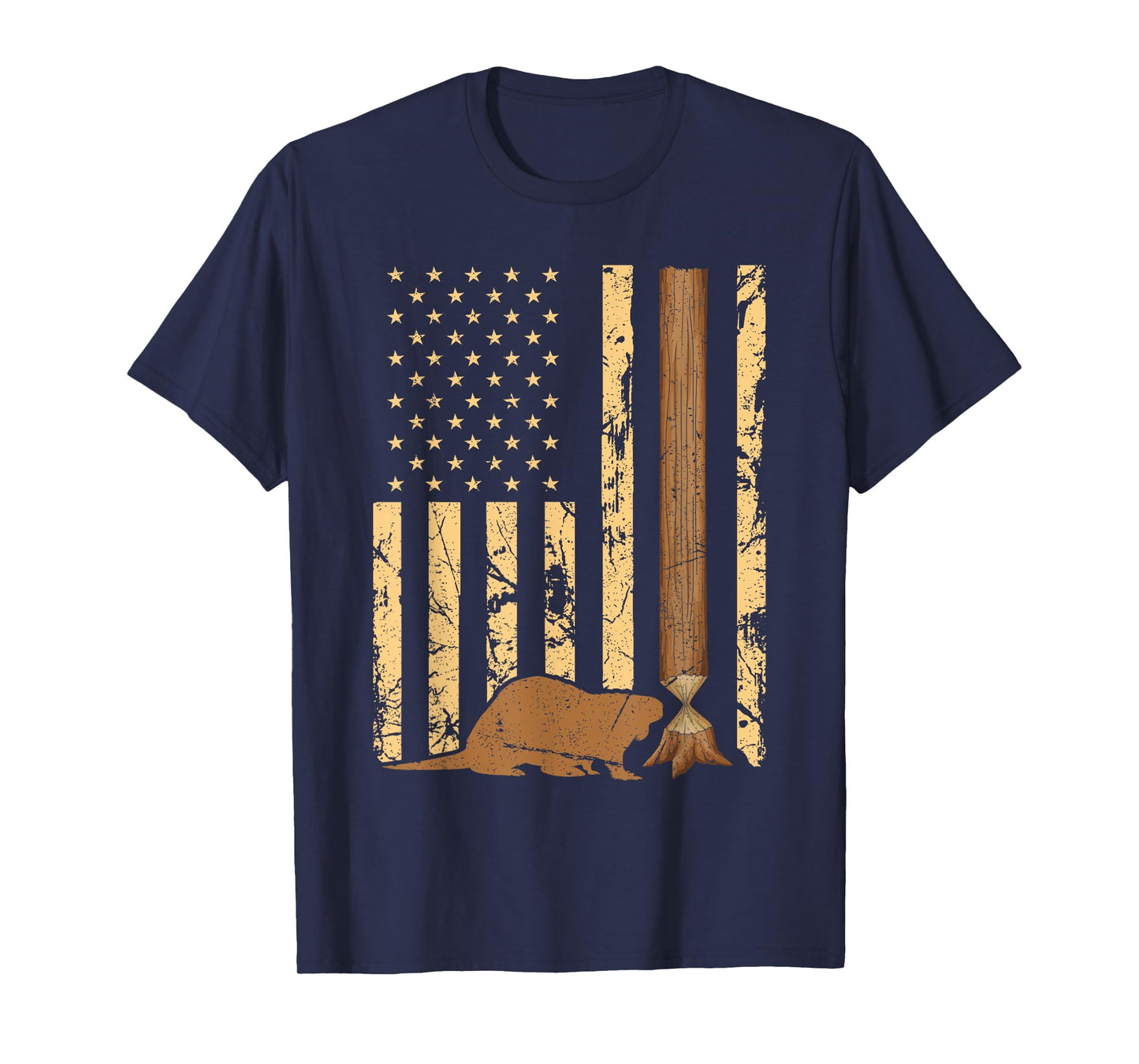 Beaver Hunting American Flag Vintage Patriotic Beaver Hunter T-Shirt