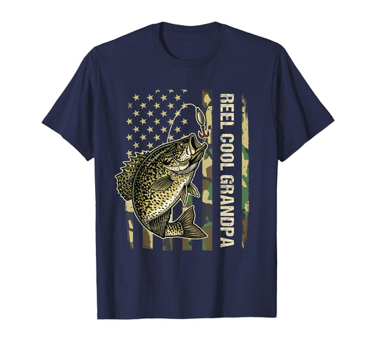 Reel Cool Grandpa Crappie Fishing Camo American Flag T-Shirt
