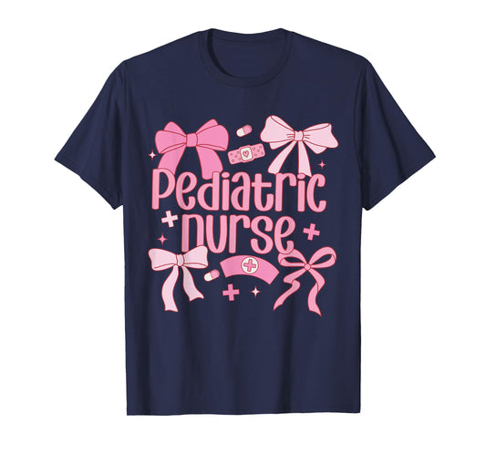 Cute Pink Coquette Bow Pediatric Nurse T-Shirt