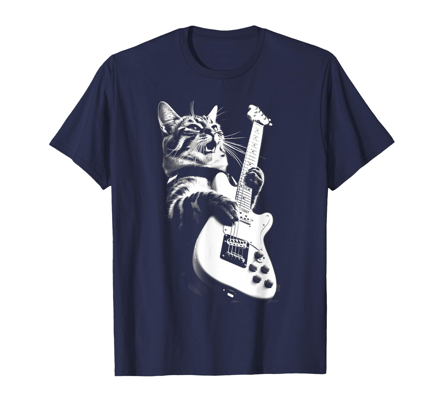 Rock Cat Playing Guitar - Funny Guitar Cat T-Shirt