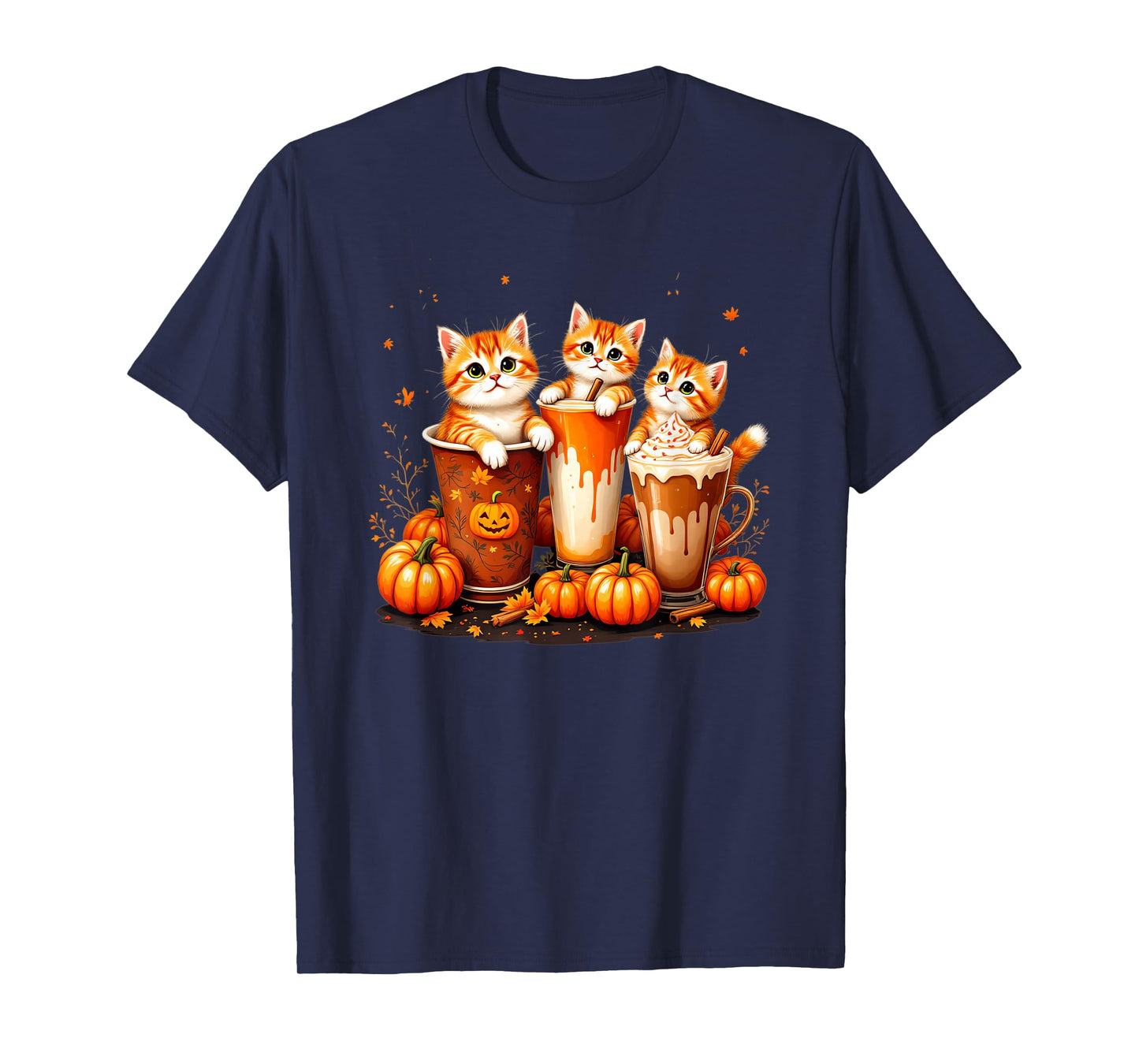 Cute Autumn Cats Coffee Kittens Pumpkin Spice Latte Vibes T-Shirt