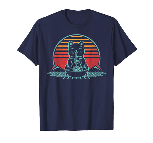 Anime Ramen Cat Retro Japanese Noodles Kawaii Funny T-Shirt