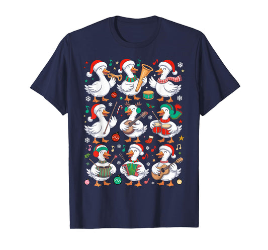 Christmas Music Teacher Goose Playing Musical Instruments T-Shirt