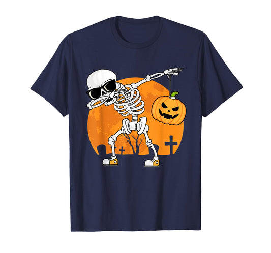 Dabbing Skeleton Funny Halloween Pumpkin Men Boys Kids T-Shirt