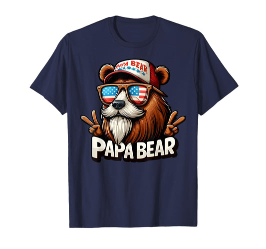 Papa Bear Shirt Fathers Day Gift US American Flag Best Dad T-Shirt