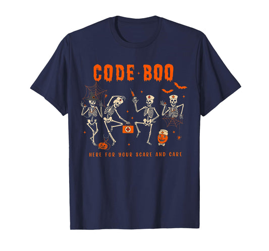 Code Boo Here for Your Scare and Care Nurse Halloween T-Shirt