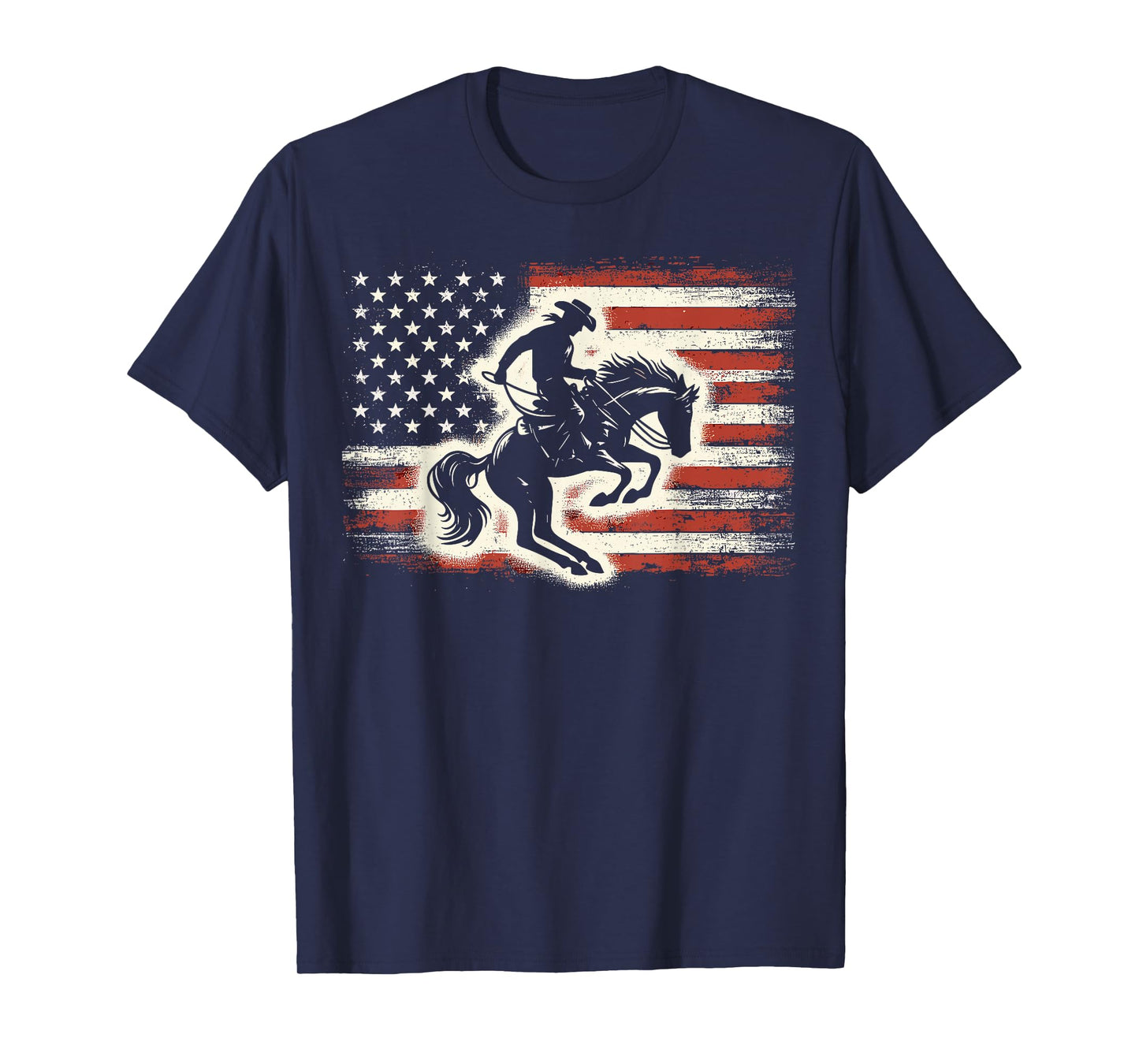 Rodeo Cowboy Horse USA Flag 4th of July T-Shirt