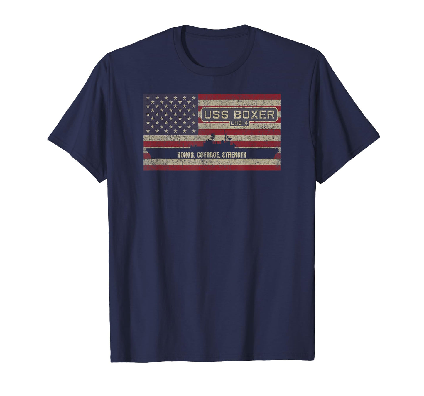 USS Boxer LHD-4 Amphibious Assault Ship USA American Flag T-Shirt