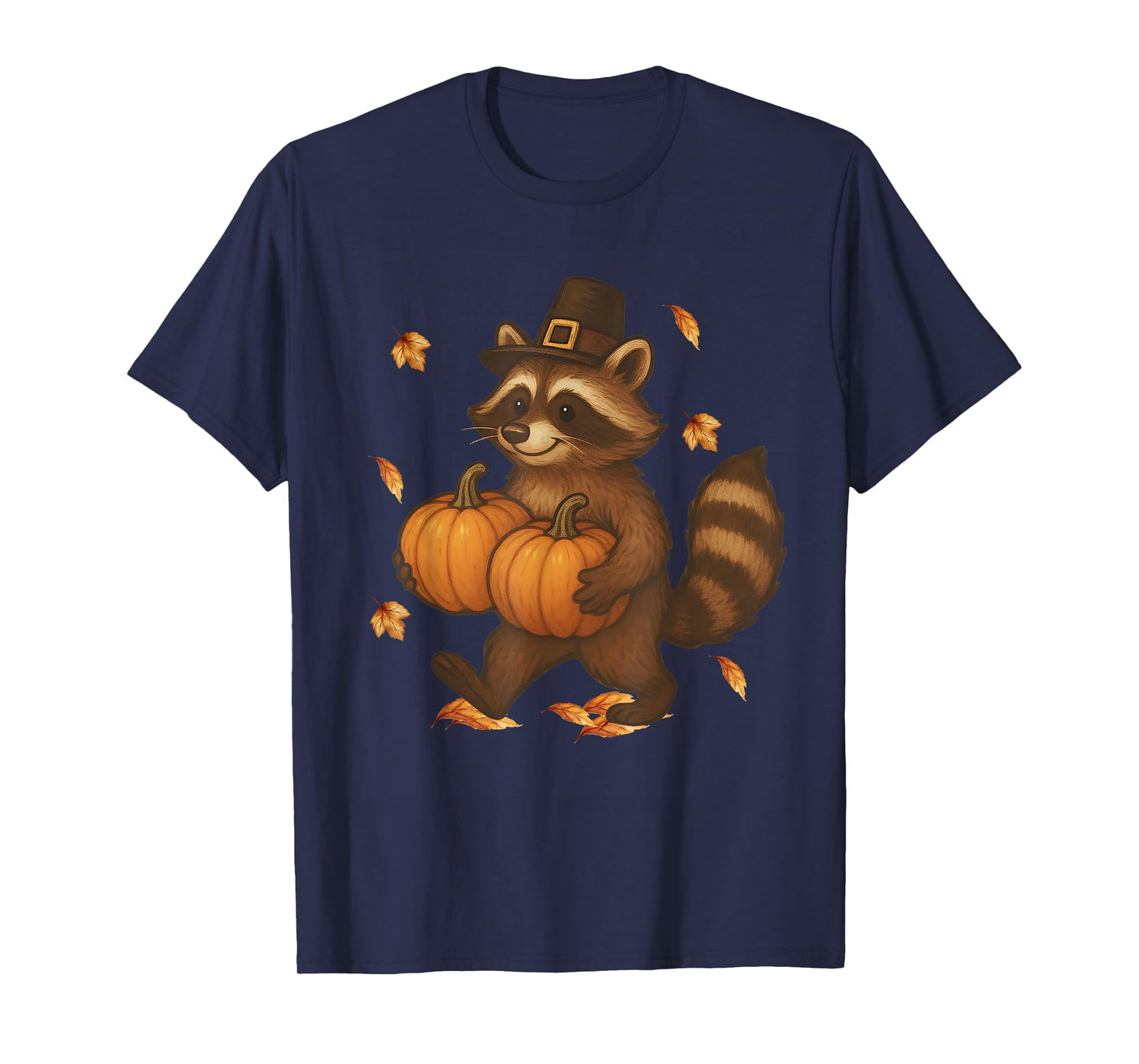 Cute Thanksgiving Raccoon with Pumpkins Pilgrim Fall Leaves T-Shirt