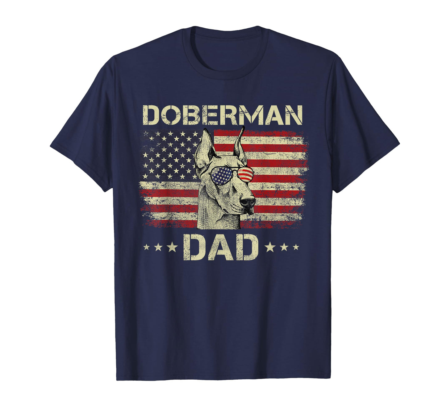 Doberman Dad Dog Lovers American Flag 4th Of July T-Shirt