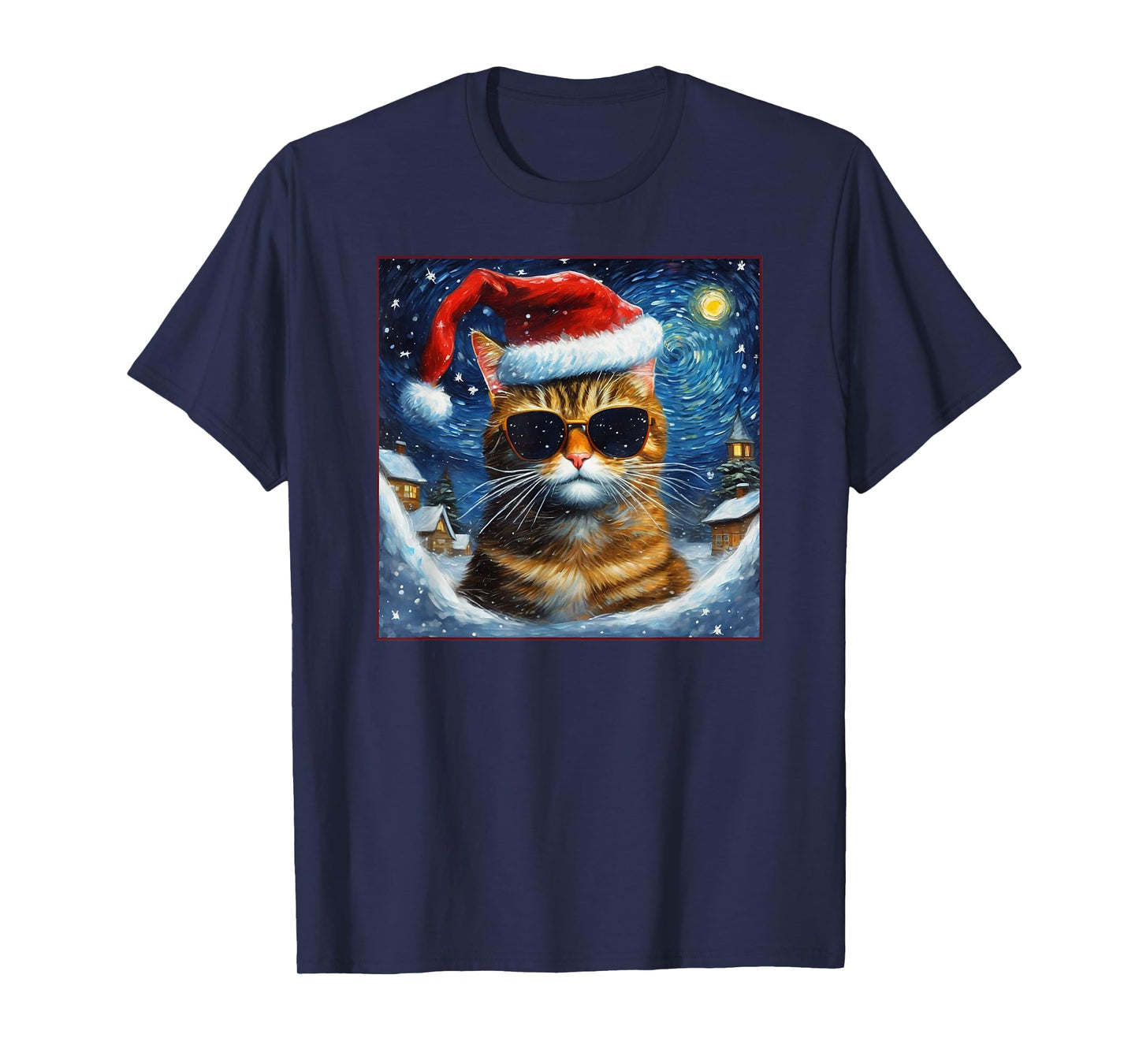 Van Gogh Starry Night Orange Tabby Cat Christmas T-Shirt