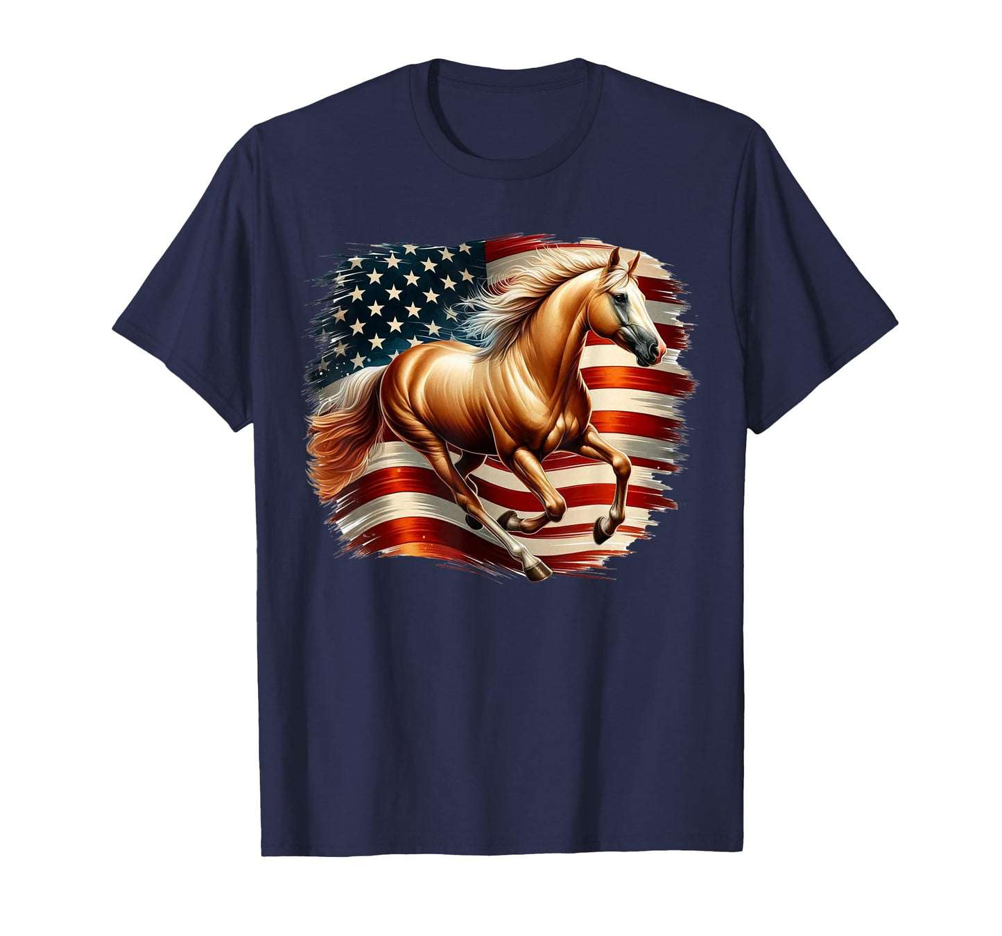 Patriotic Palomino Horse With American Flag Background T-Shirt