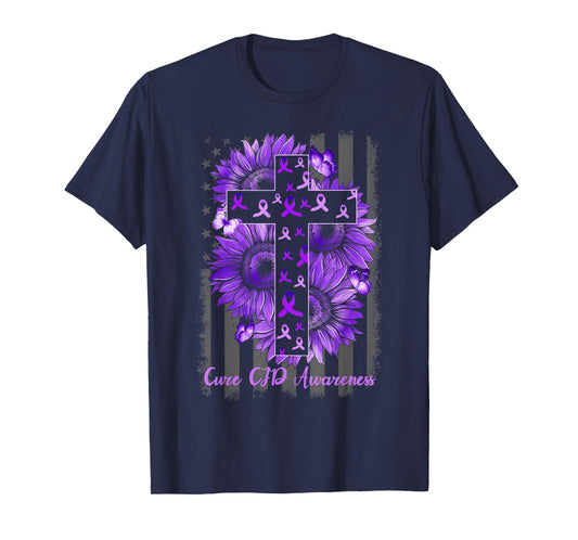 Cure CJD Awareness Sunflower American Flag Supporter T-Shirt