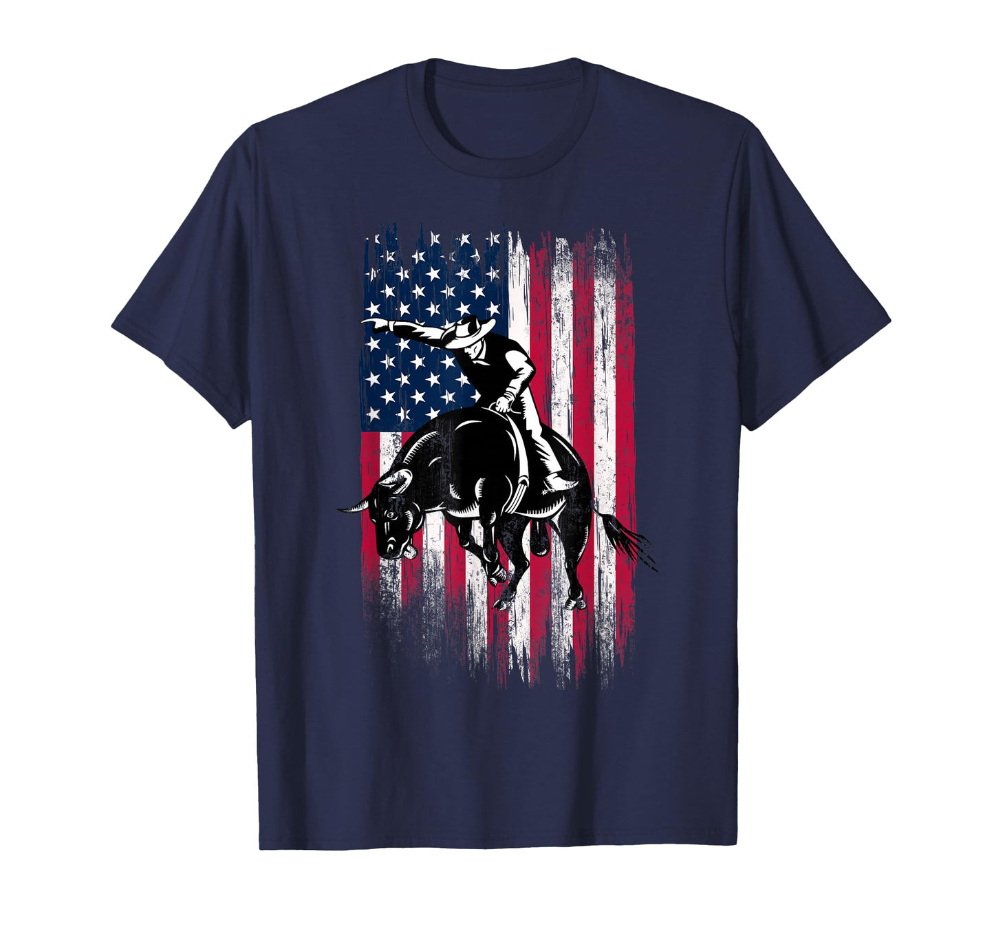 Rodeo Bull Rider Patriotic American Flag Cowboys T-Shirt Small