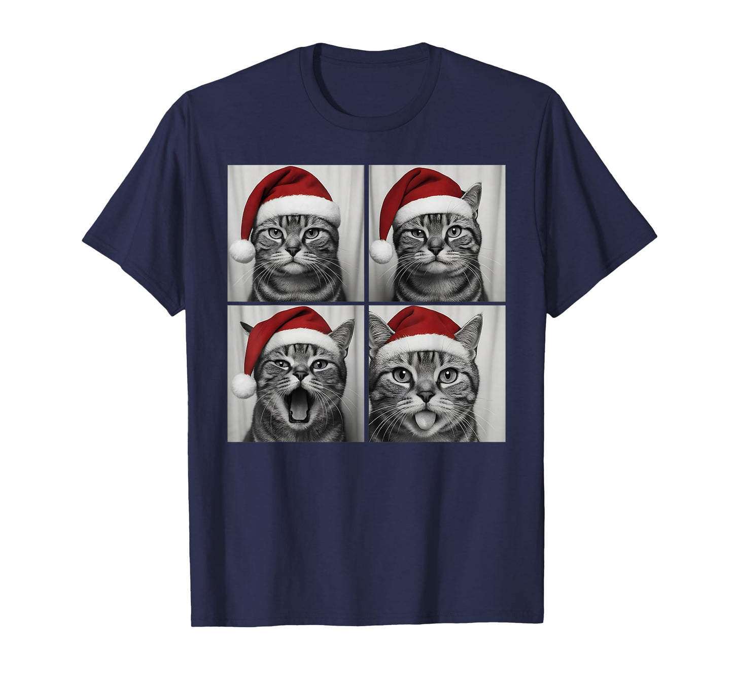 Funny Christmas American Shorthair cat Santa Photo Booth T-Shirt