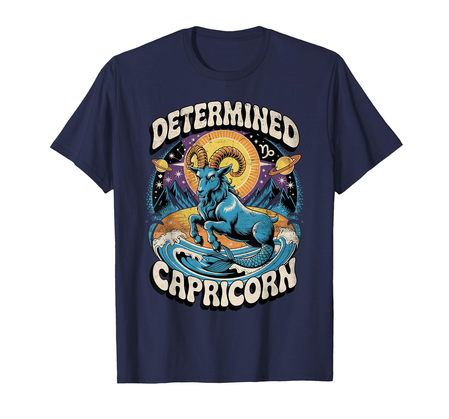 Determined Capricorn Sea-Goat Retro Zodiac Design T-Shirt