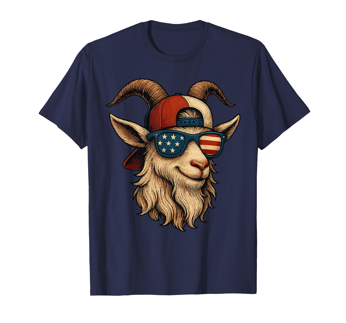 4th of July Goat USA Flag Sunglasses Patriotic Animal Design T-Shirt