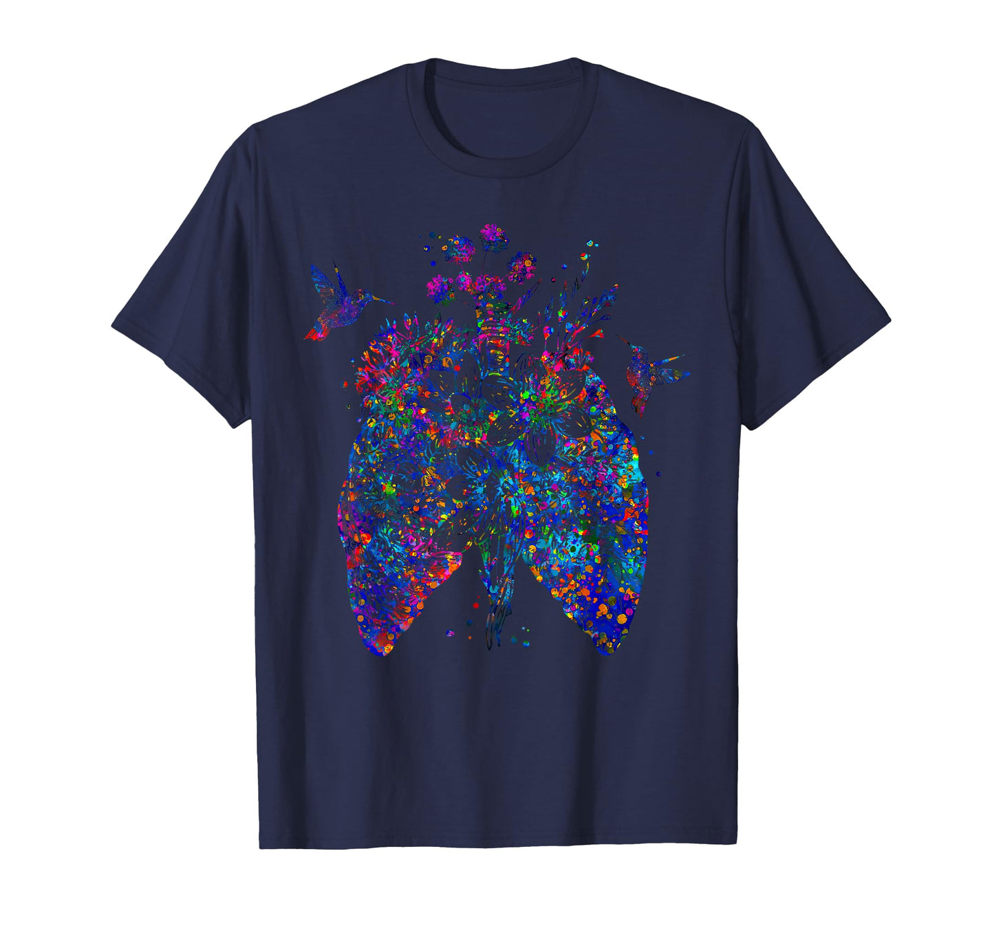 Color Hummingbird Floral Lung Anatomy Pulmonologist RT Nurse T-Shirt