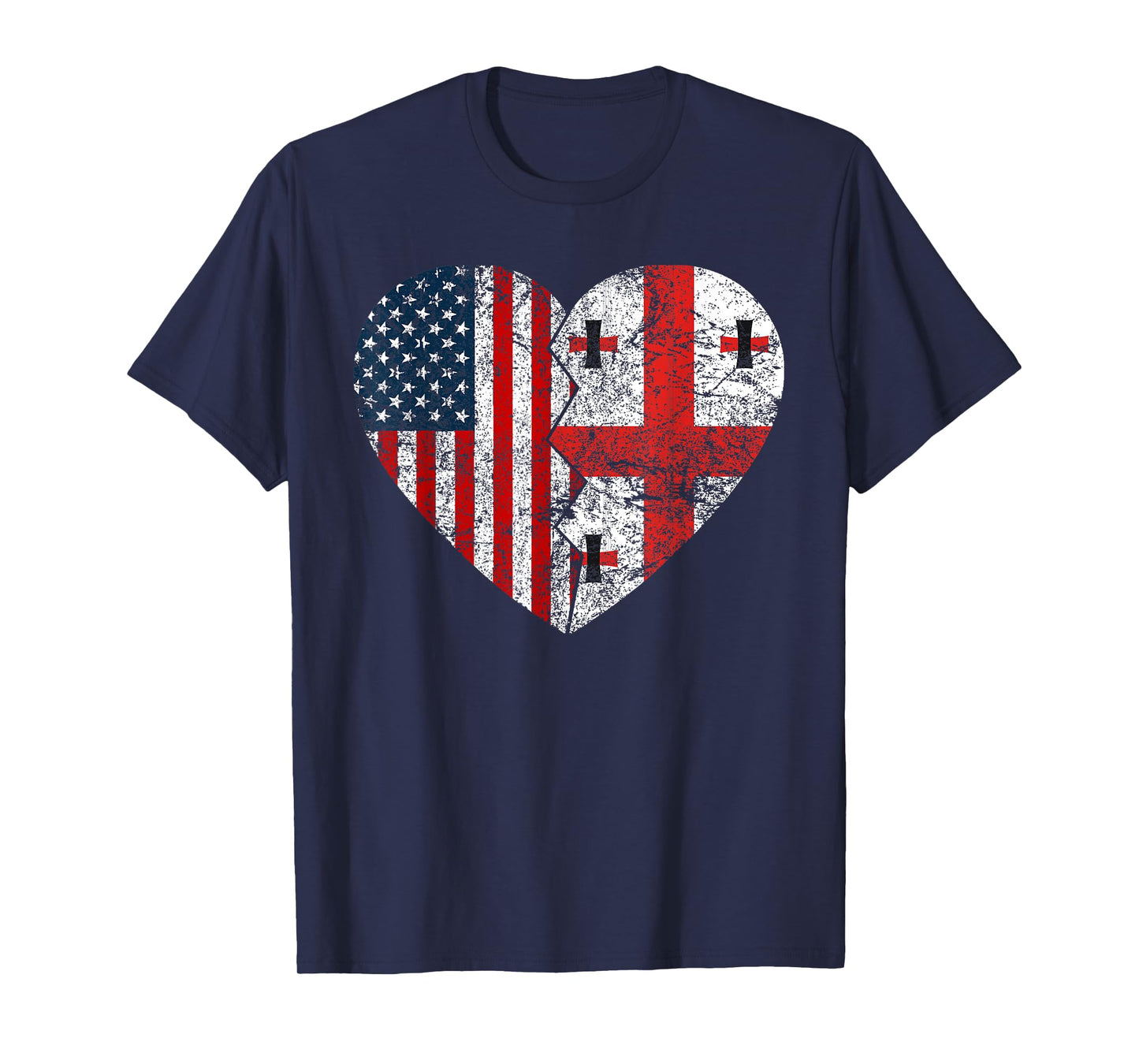 Georgian American Flags Heart | United States Georgia Roots T-Shirt