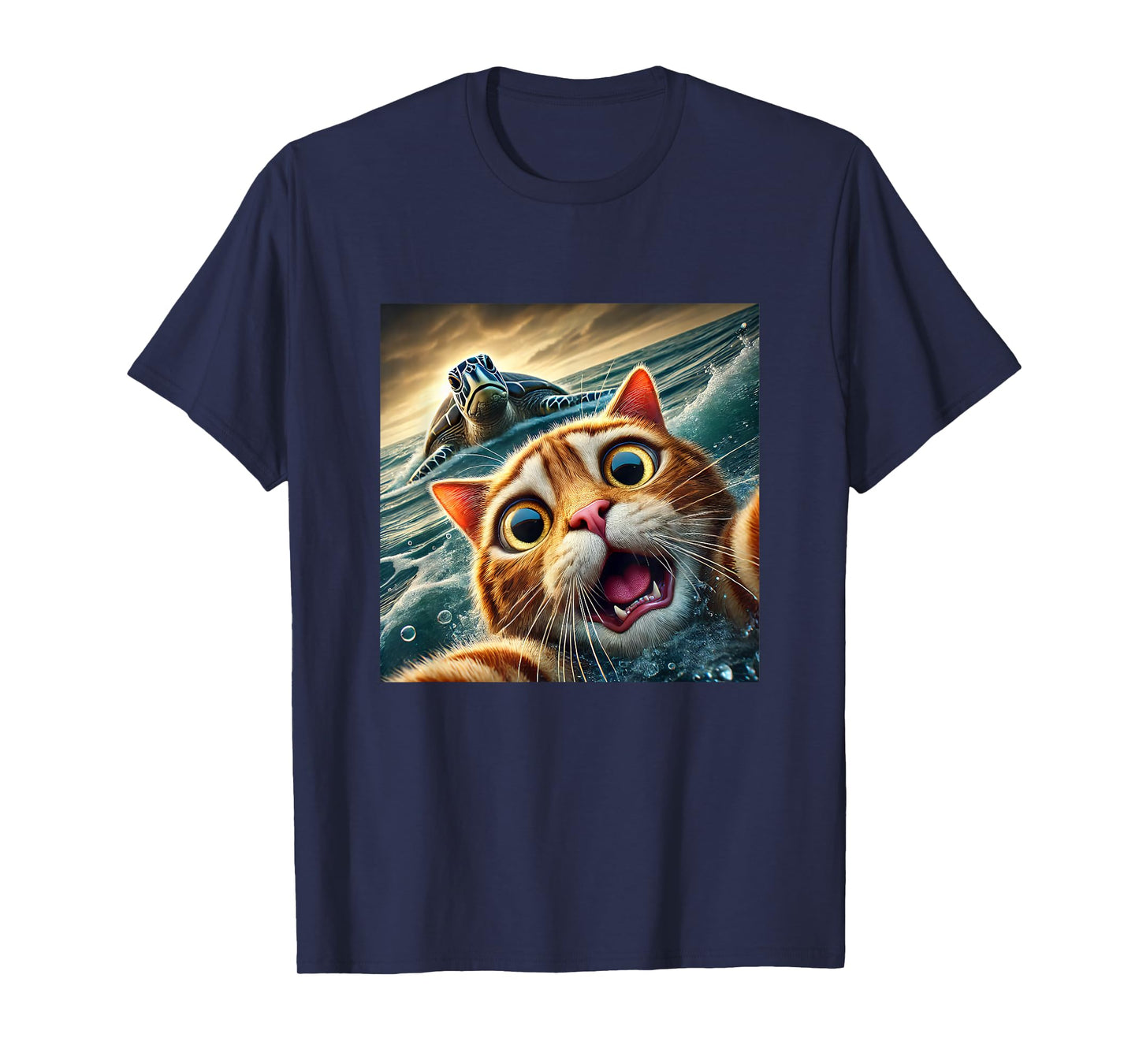 Funny Cat Taking Selfie With Sea Turtle T-Shirt
