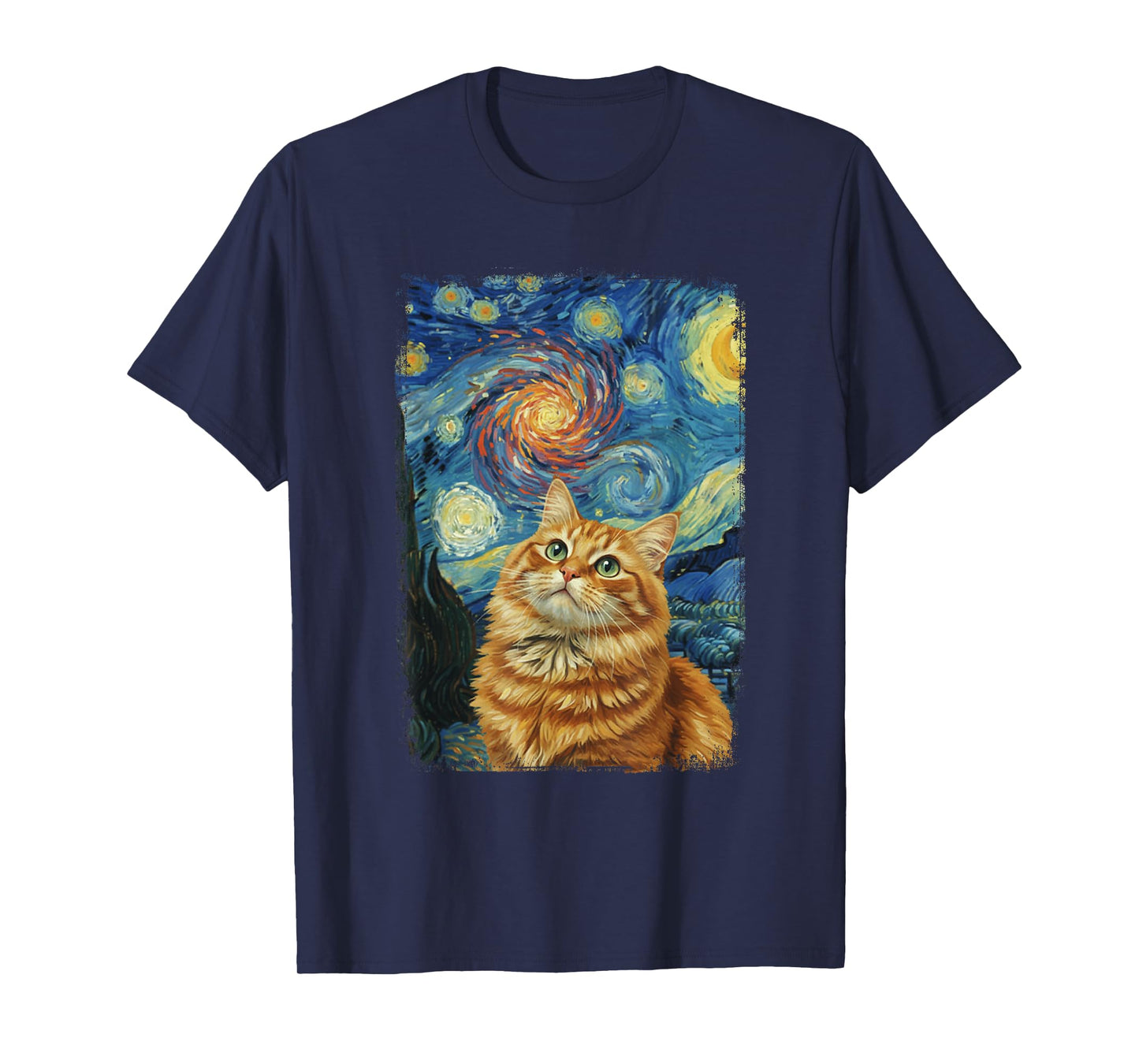 Van Gogh Starry Night Cute Cat Lovers Design T-Shirt