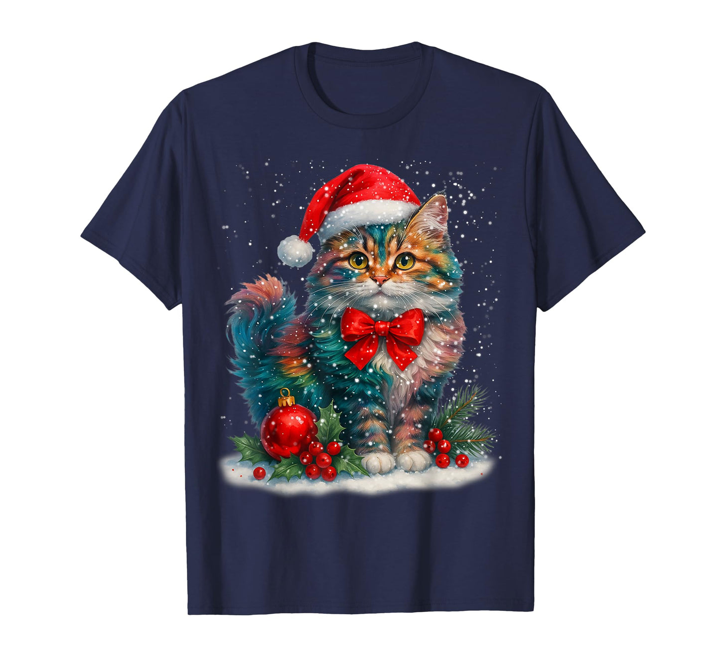 Cute Cat Santa Hat Red Coquette Christmas Xmas Women Girl T-Shirt