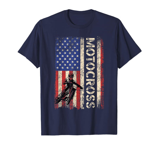 Motocross Dirt Bike American USA Flag Shirt Biker Men Tee T-Shirt