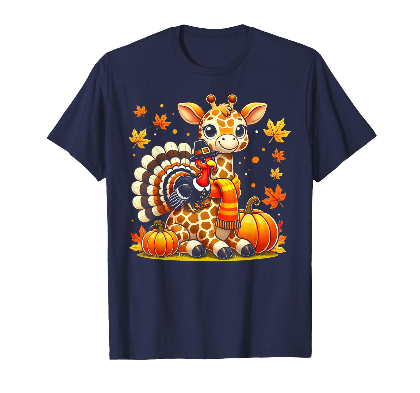 Thanksgiving Turkey Riding Giraffe With Fall Pumpkins T-Shirt