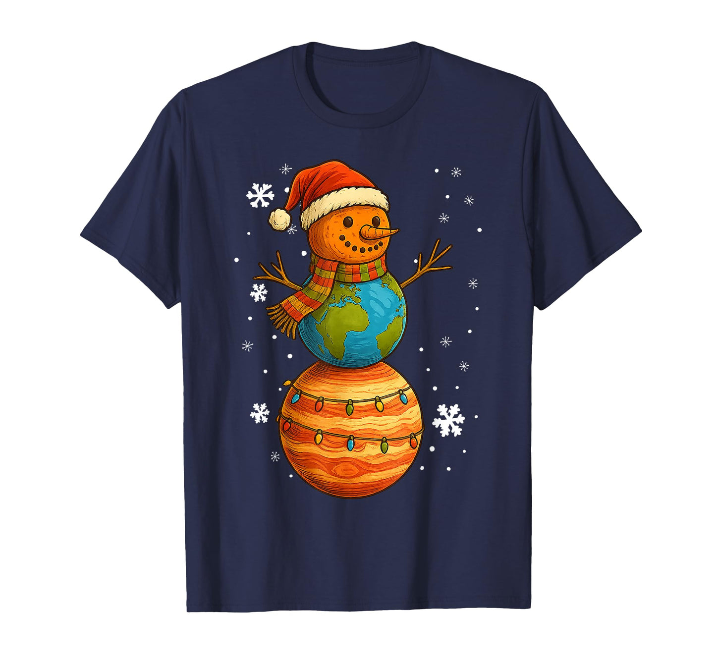 Planet Snowman Earth Saturn Christmas Holiday Art Xmas Gifts T-Shirt